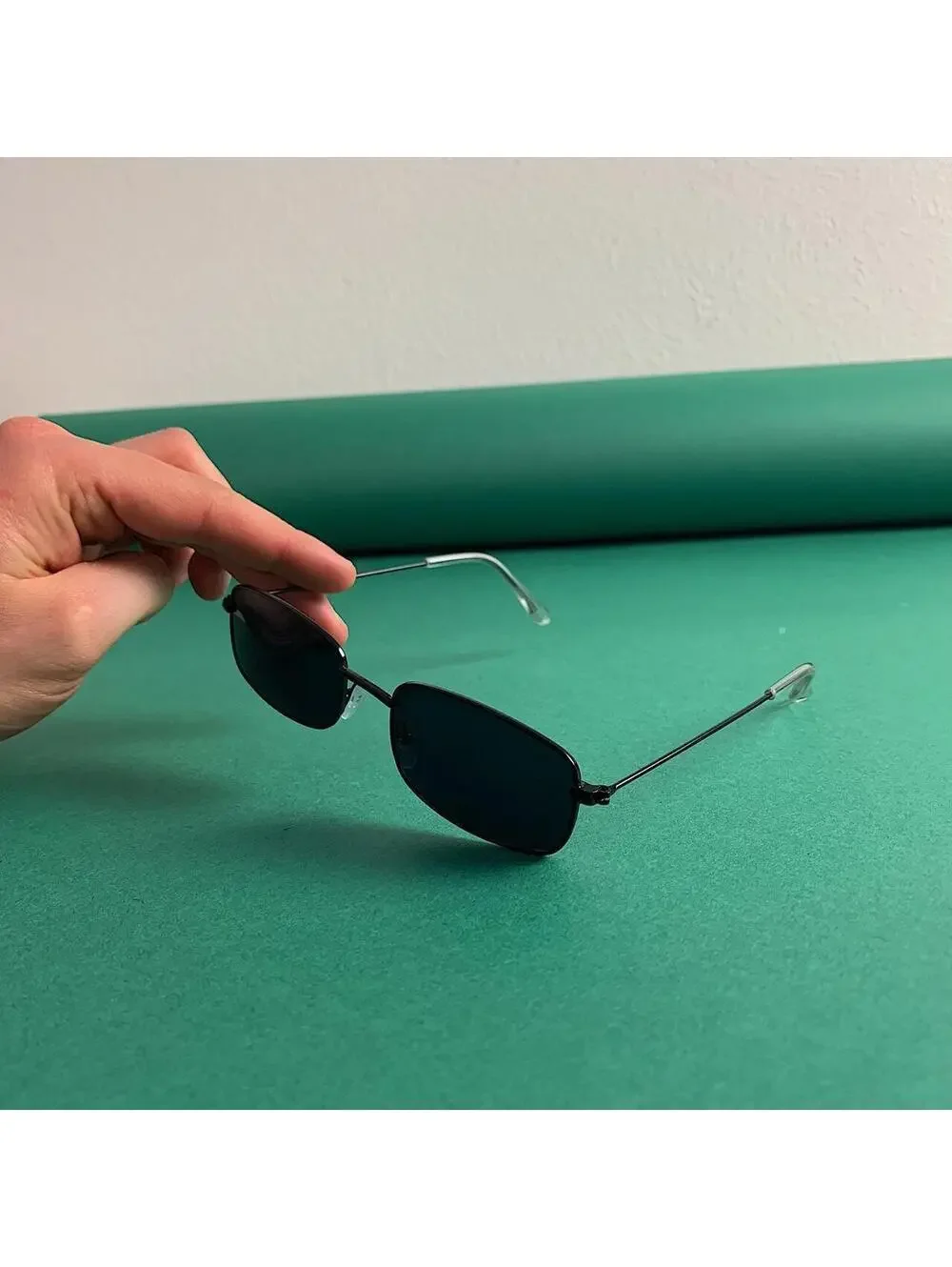 Y2k Cyber 90s 2000s vintage unique slim style black sunglasses. Glasses are